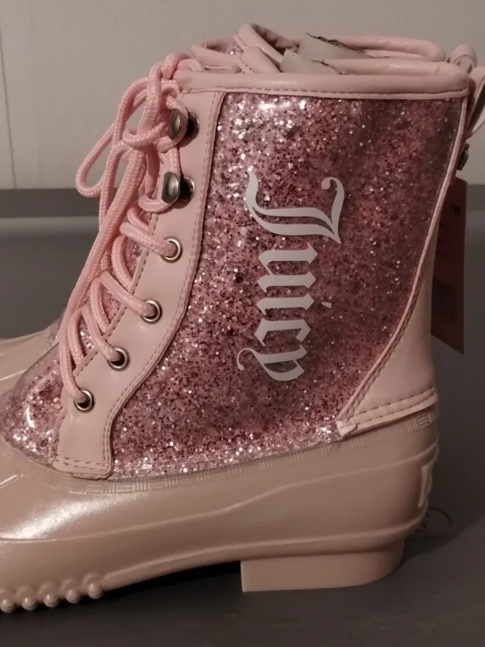 Juicy Couture TALOS Pink Glitter Rain Duck Boots Women's Size 7 NEW NO BOX